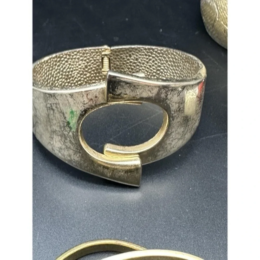 Vintage Mixed Metal Enamel Gold Tone Brass Cuff‎ Bangle Bracelet Lot